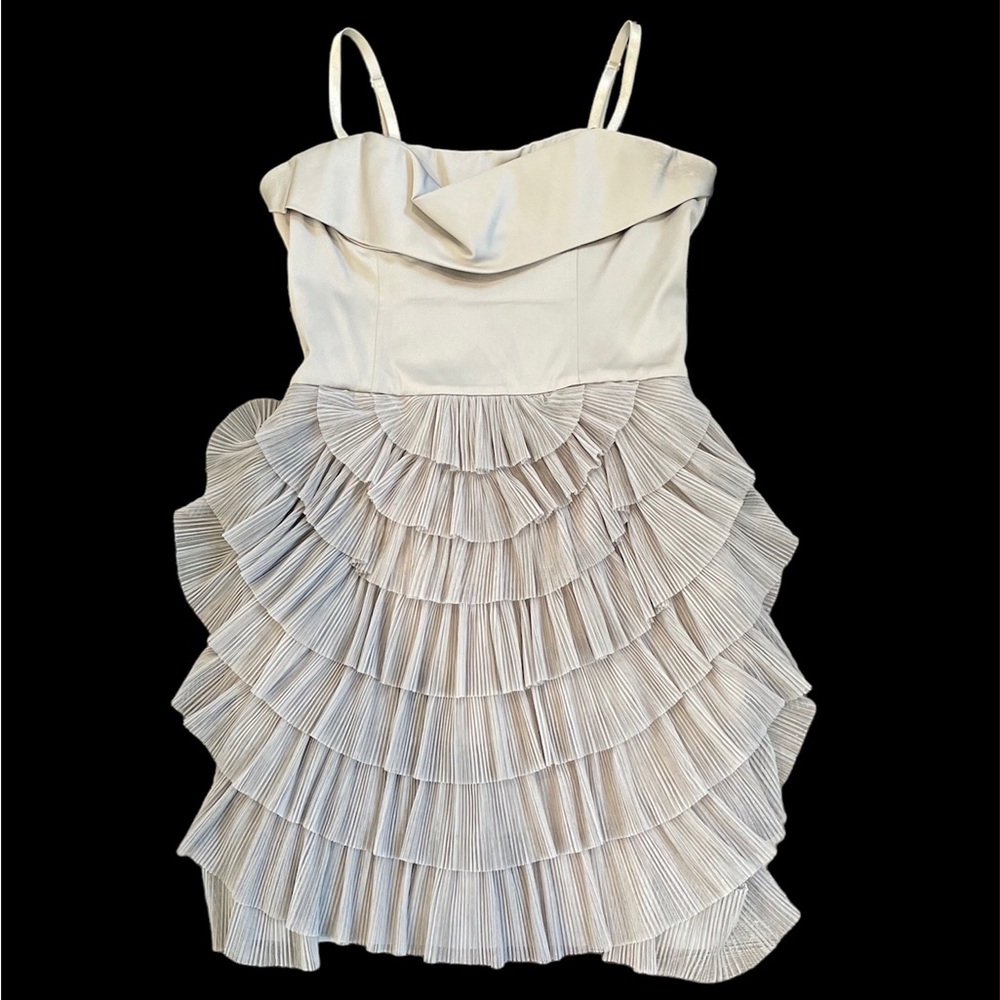 BCBGMaxAzria taupe hazelnut cocktail dress tulle shirt womens 10 Mermaidcore